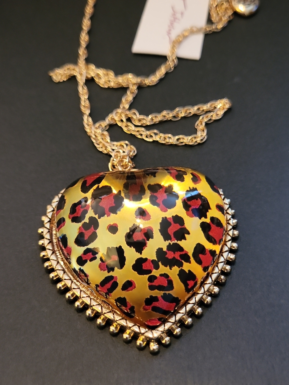 Betsey Johnson Gold Heart Leopard Pendant Necklace Ti